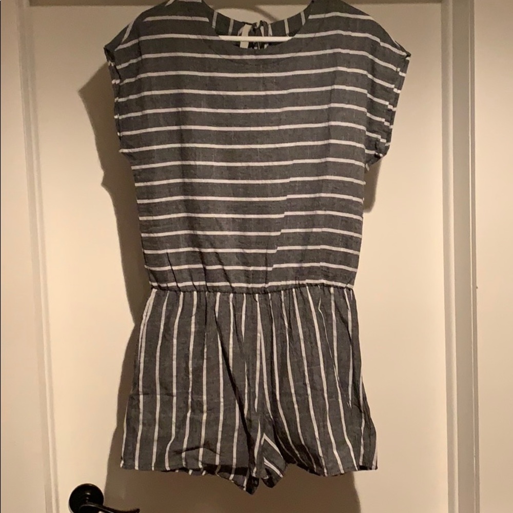 Grey white stripe romper